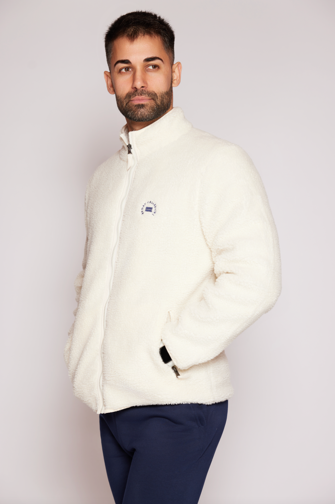 Men's Full Zip Fleece - Ivory Pearl