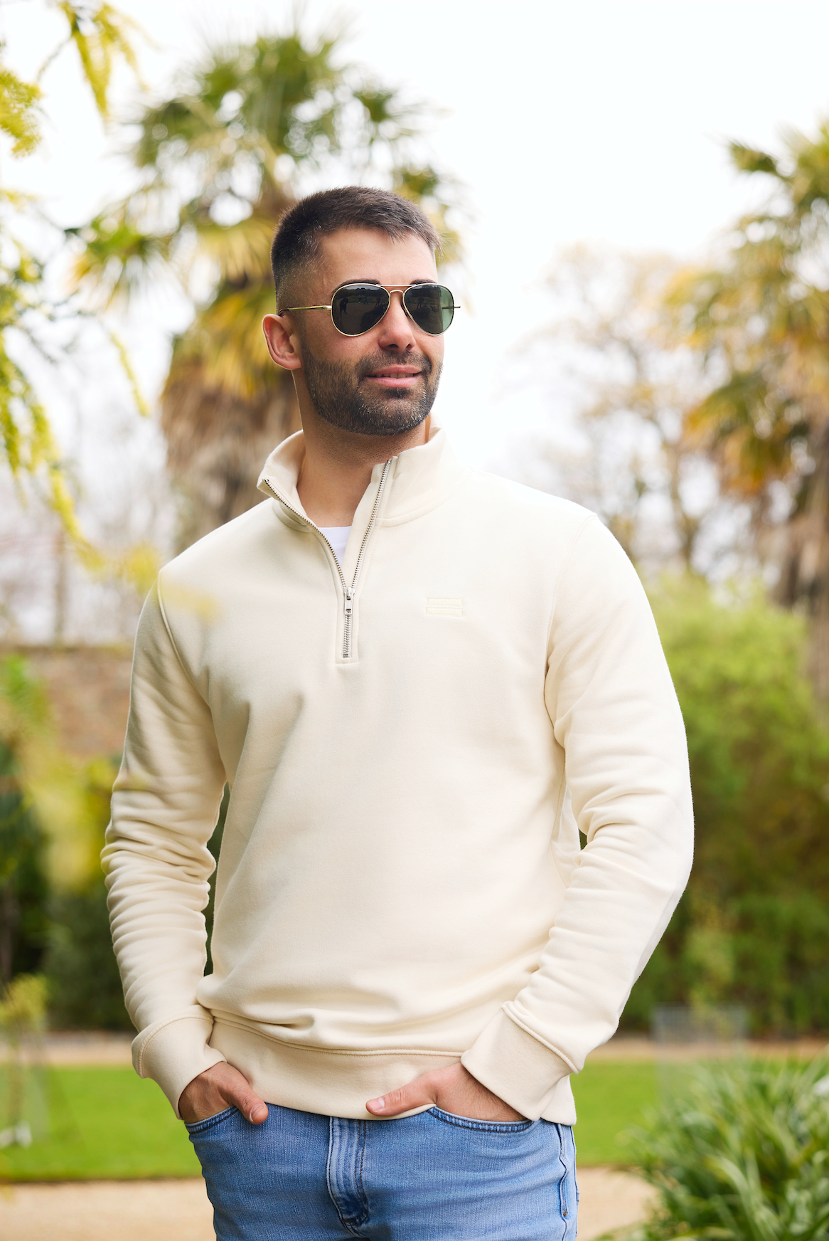 The Men's Harvard Half Zip - Ivory Pearl