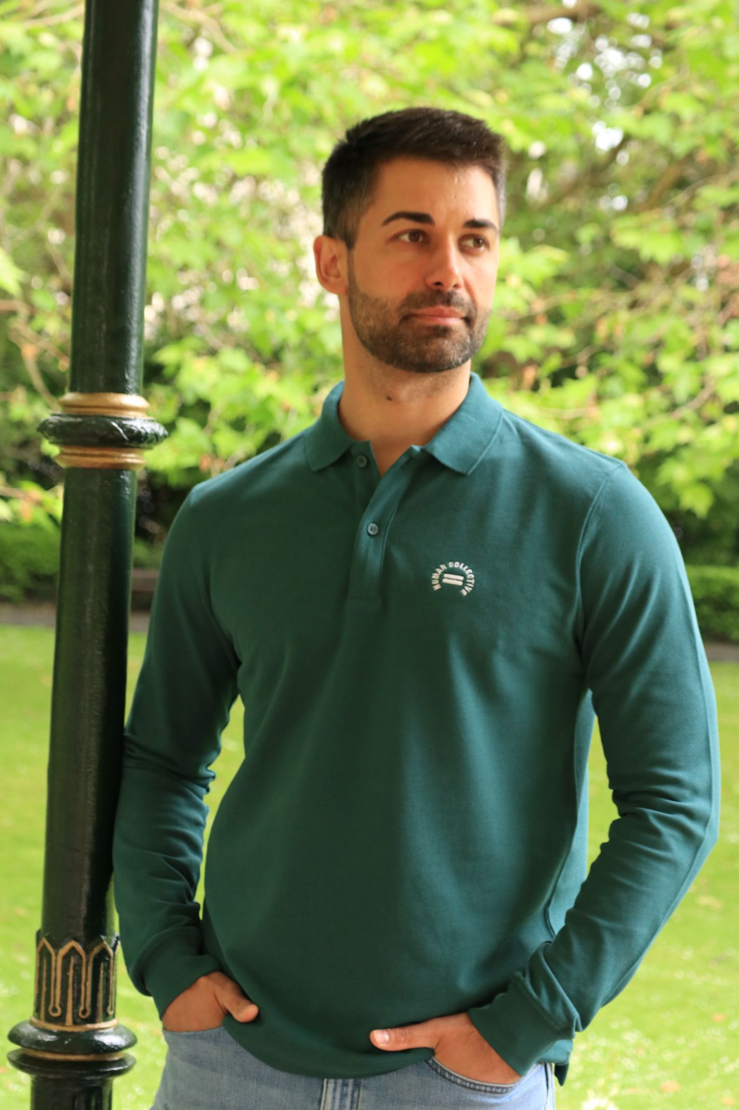 Long Sleeve Polo Shirt - Emerald Green