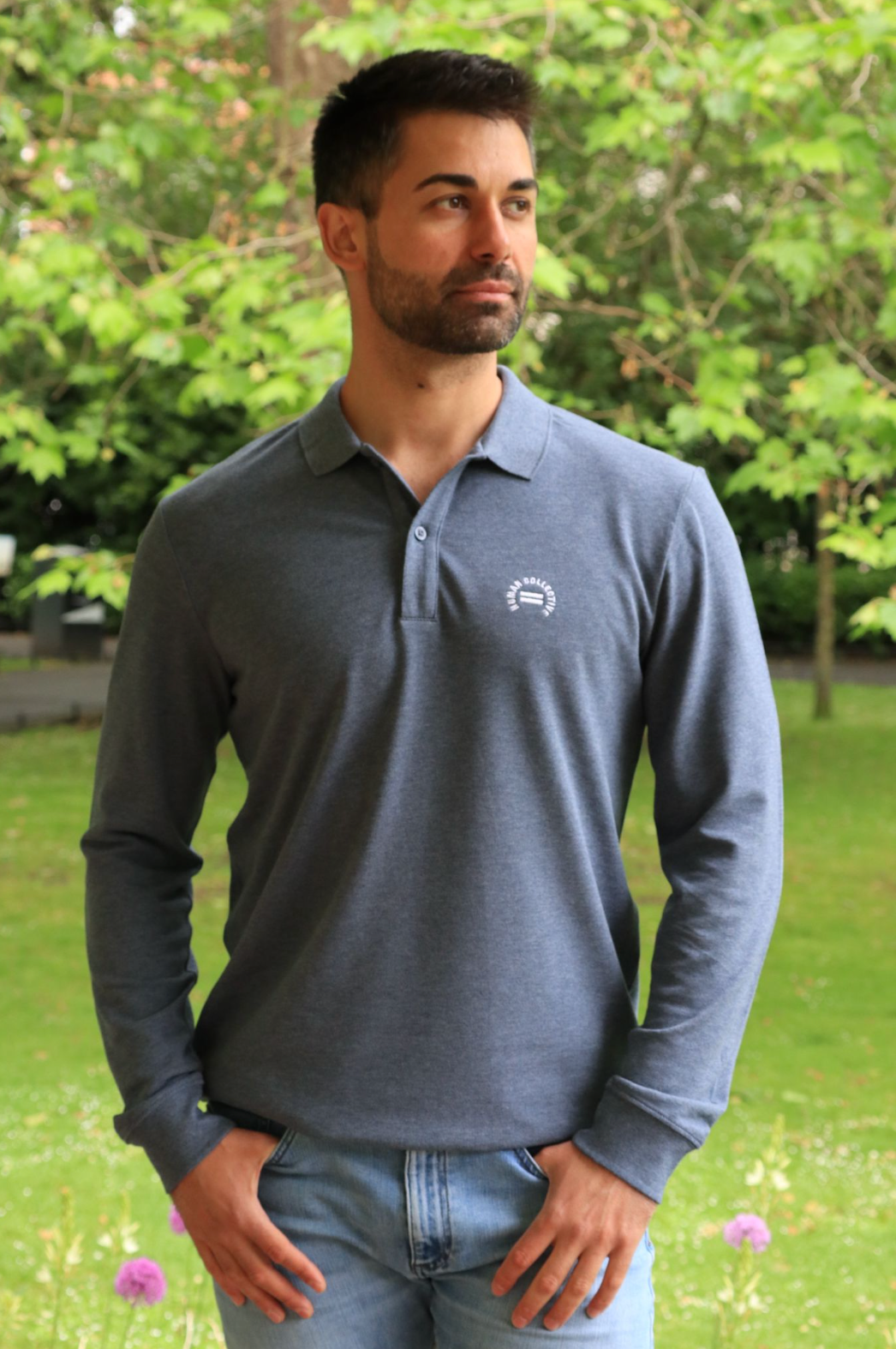 Long Sleeve Polo Shirt - Dark Heather Blue